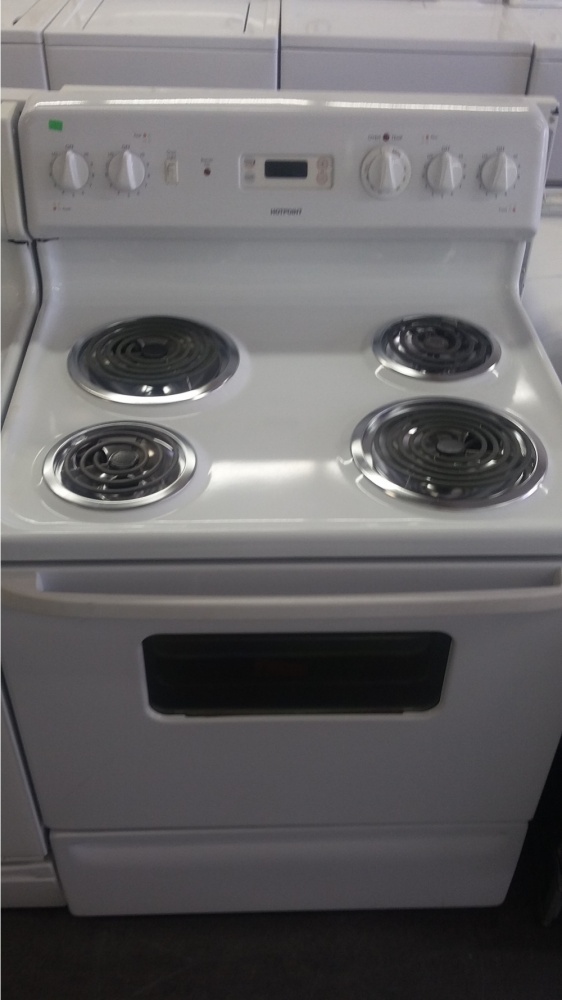 HOTPOINT WHITE ELECTRIC COIL 220V 4BURNER RANGE *OUT OF STOCK* Kimo's Appliances Van Nuys