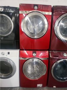 SAMSUNG RED FRONT LOAD WASHER AND GAS DRYER SET 