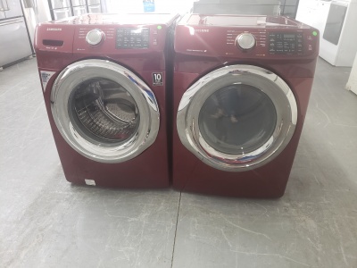 SAMSUNG BURGUNDY FRONT LOAD WASHER AND GAS DRYER SET WITH STEAM ***OUT OF STOCK***