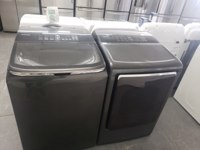 SAMSUNG GREY HIGH EFFIENCY TOP LOADING WASHER AND GAS DRYER SET ***OUT OF STOCK***