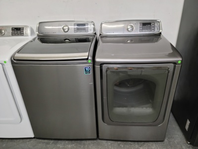 SAMSUNG GREY HE TOP LOAD WASHER AND GAS DRYER SET 