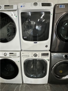 NEW MAYTAG GAS DRYER AND PRE-OWNED LG FRONT LOAD STEAM WASHER SET