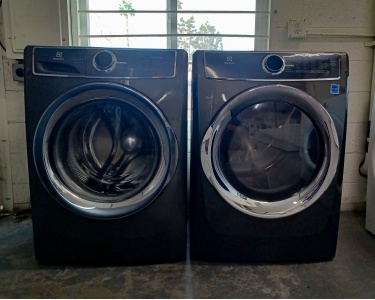 ElectroLux Black Stainless Steel Front Load Washer and Gas Dryer