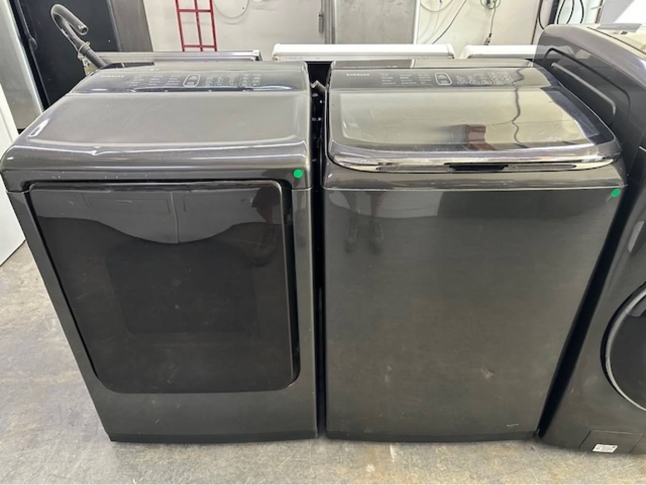 Pre Owned Samsung High Effiency Top Load Impeller Smart Care VRT Washer And Dryer Set Energy Star Kimo s Appliances Van Nuys