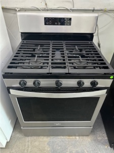 PRE-OWNED WHIRLPOOL 5- BURNER SELF CLEAN BLACK  FREESTANDING GAS RANGE 30"