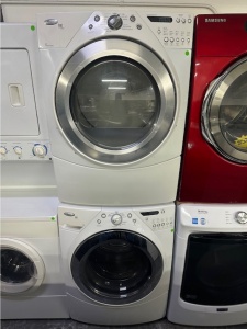 PRE-OWNED WHIRLPOOL WASHER & STEAM GAS DRYER DUET STACKABLE SET  (WHITE)