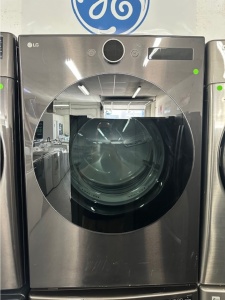 NEW-LG 7.4-Cu. Feet Stackable Steam Cycle Vented Smart Compatible Gas Dryer ( Black Steel ) 